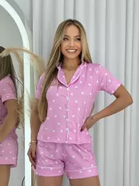 Pijama Americano Rosa de Coração
